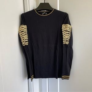 Men’s ASOS Long Sleeve T-Shirt with Sartorial Sleeve Taping in Gold